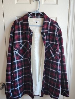 George Red and Black Plaid Sherpa-Lined Jacket 2XL